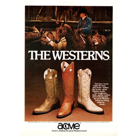 1979 Acme Western Cowboy Boots Vintage Print Ad Cowboy Hat Horseback Wall Art - Picture 1 of 1